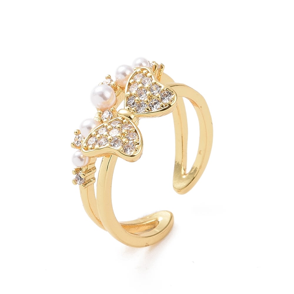 Anillo ajustable mariposa con perla baño de oro / unidad2