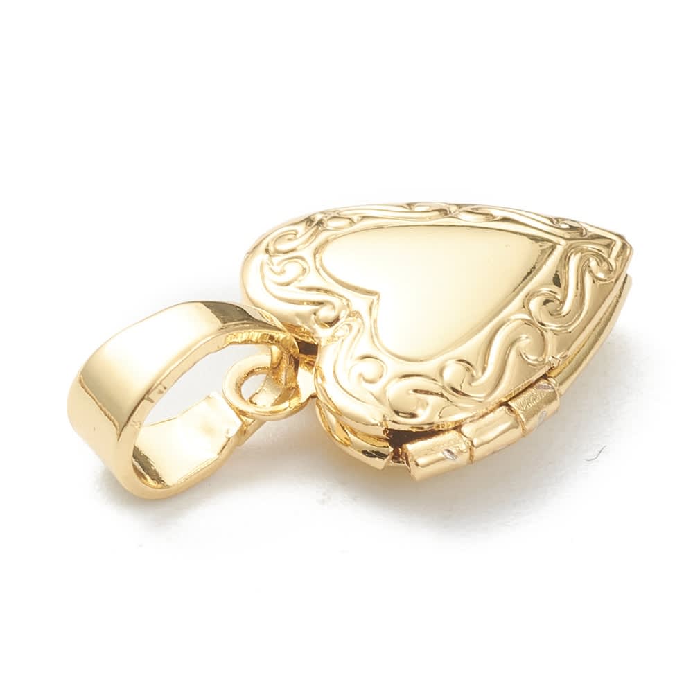 Relicario portafoto locket Corazón flor Baño de Oro / unidad4