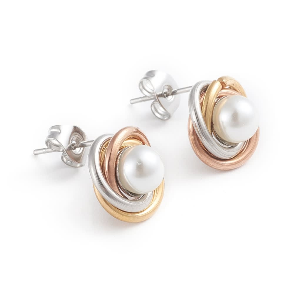 Aros topo topito nudo y perlas 11 mm acero / par2