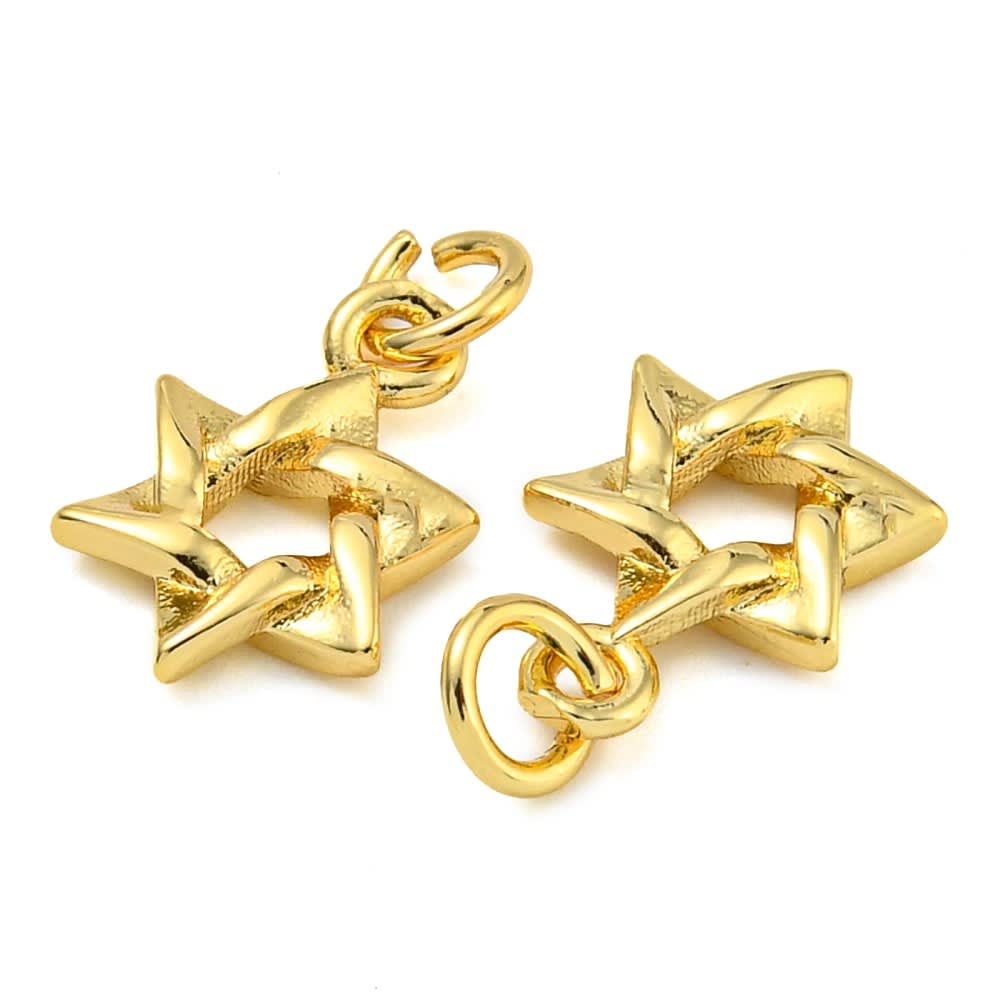 Dije colgante estrella david 12.5 mm baño de oro / unidad2