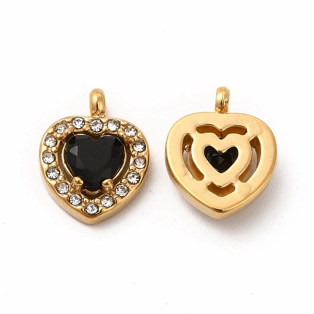 Dije colgante corazón negro acero zircón / unidad2
