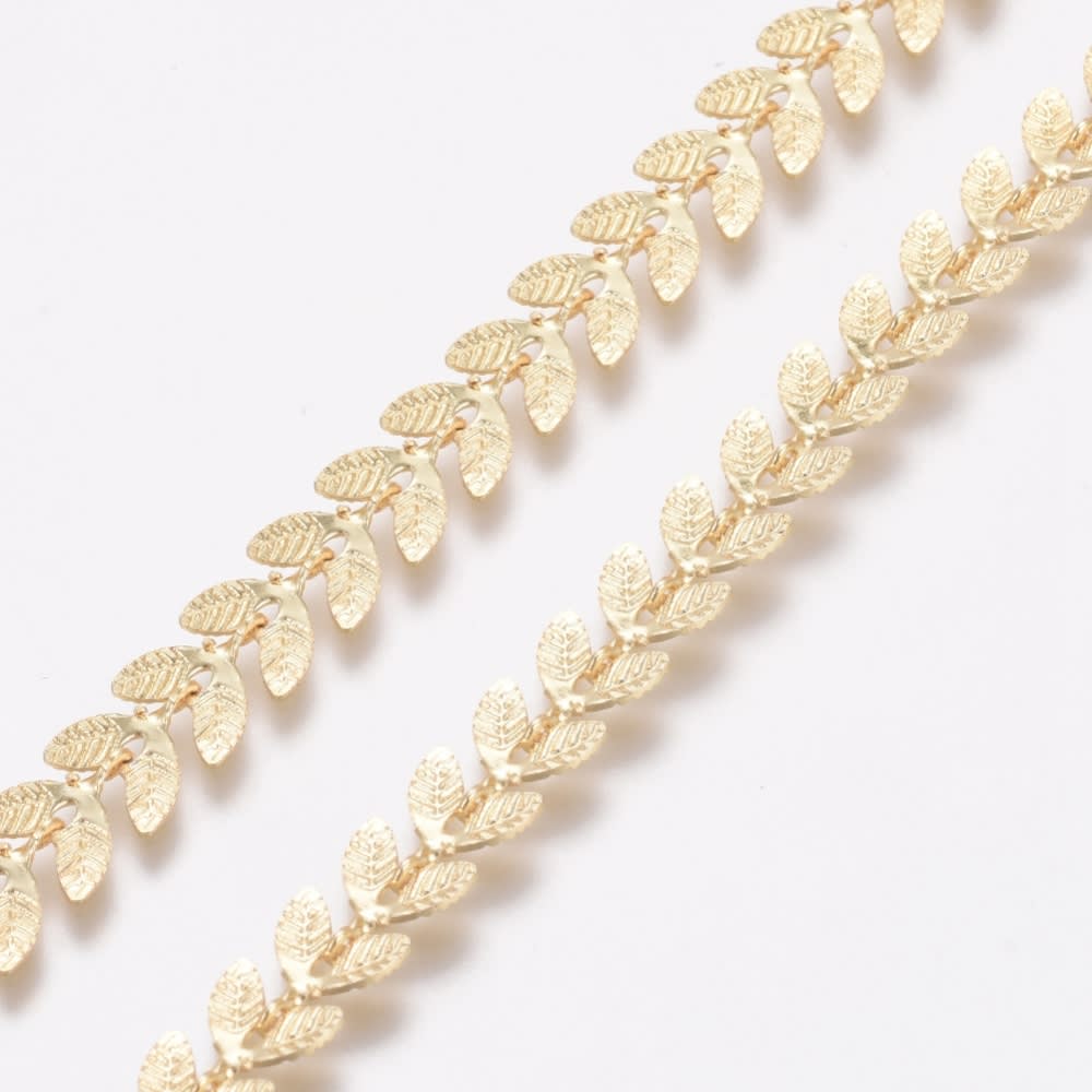 Cadena tejido mazorca espiga baño de oro platino / metro1