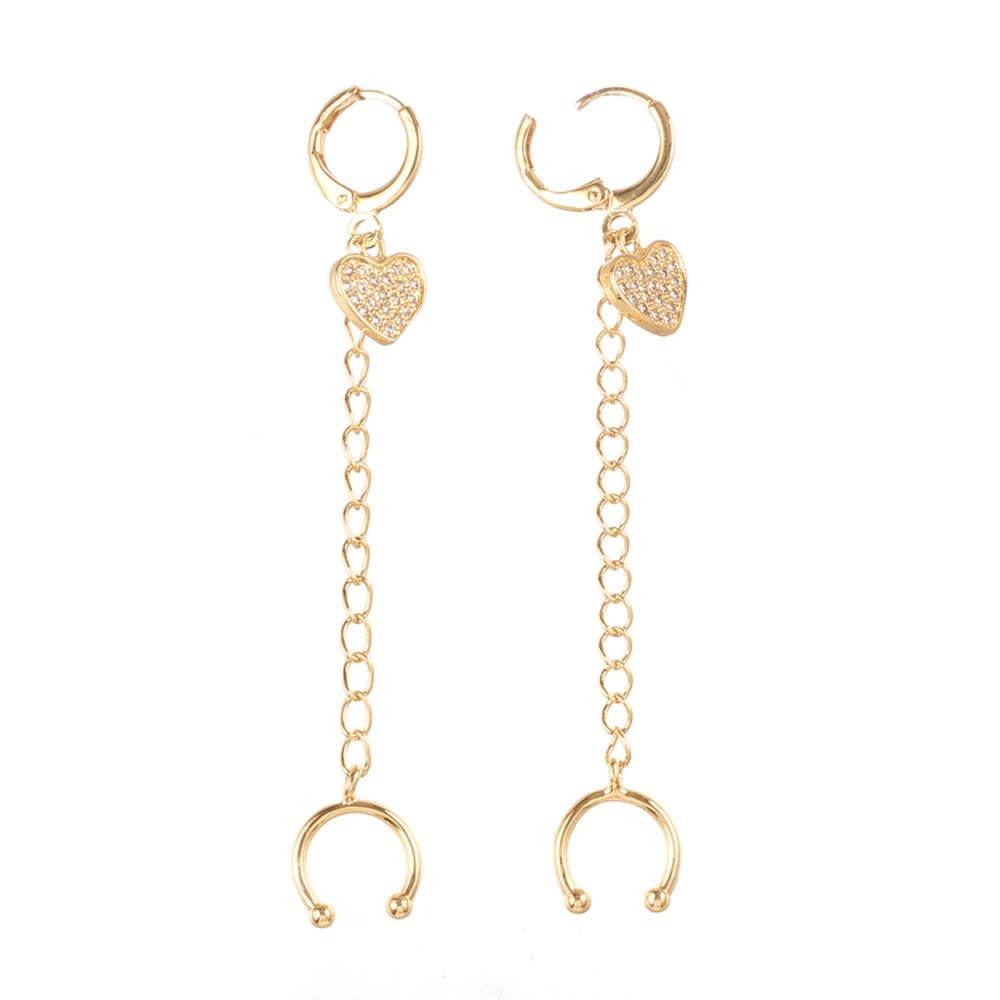 Ear cuff aros solitarios Corazón largo baño de oro / unidad1