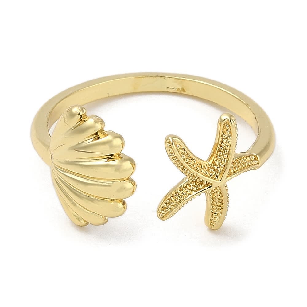 Anillo ajustable concha y estrella mar baño de oro / unidad2