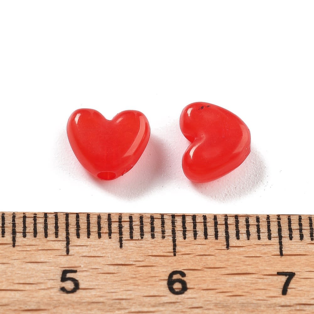 Dije Pasador corazón 8 mm rojo plástico / unidad2