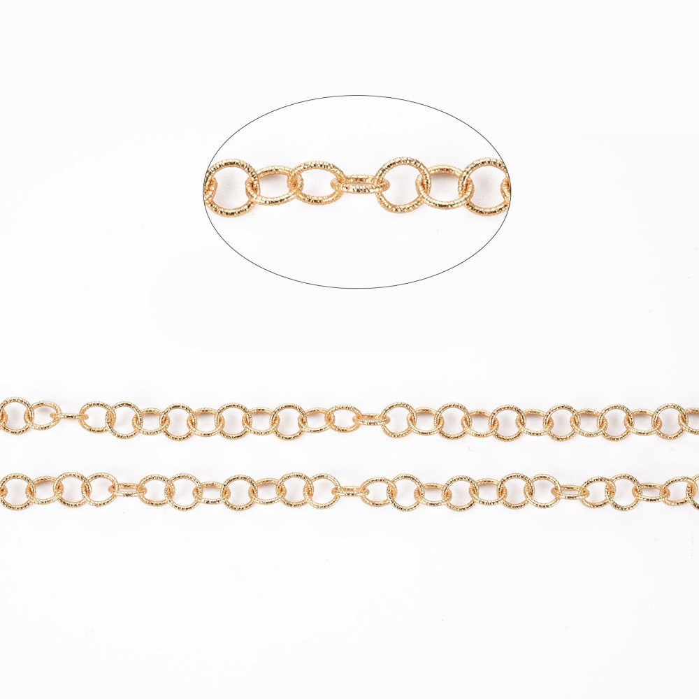 Cadena con eslabón textura rolo baño de oro / metro3
