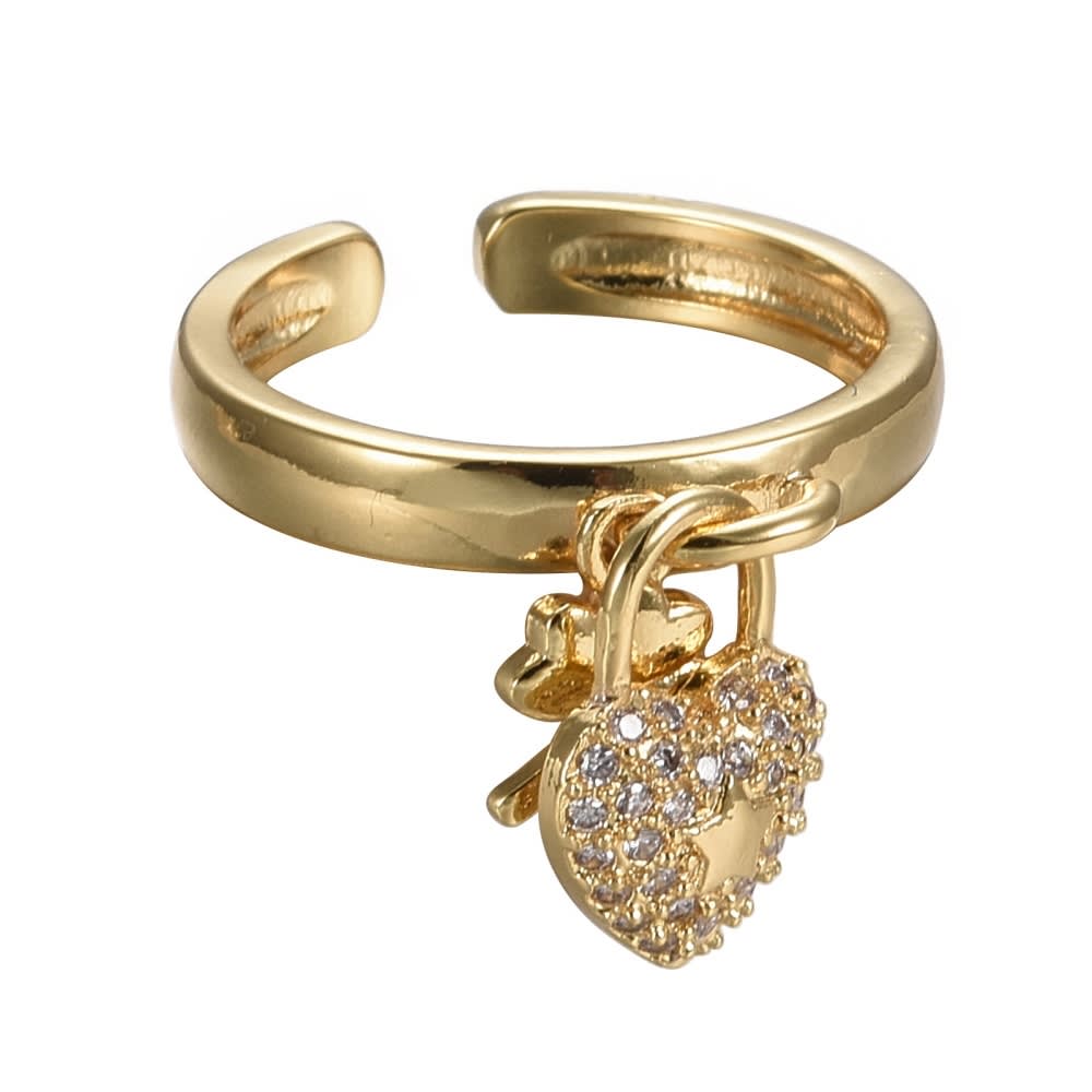 Anillo ajustable corazón trébol zircón baño oro / unidad2