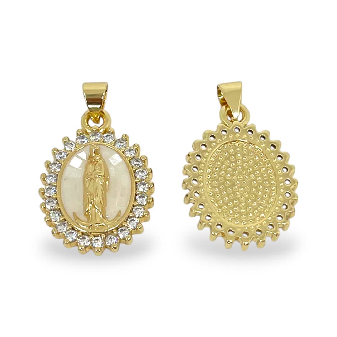 Dije colgante Virgen nácar 20x15 mm zircón baño oro / unidad2