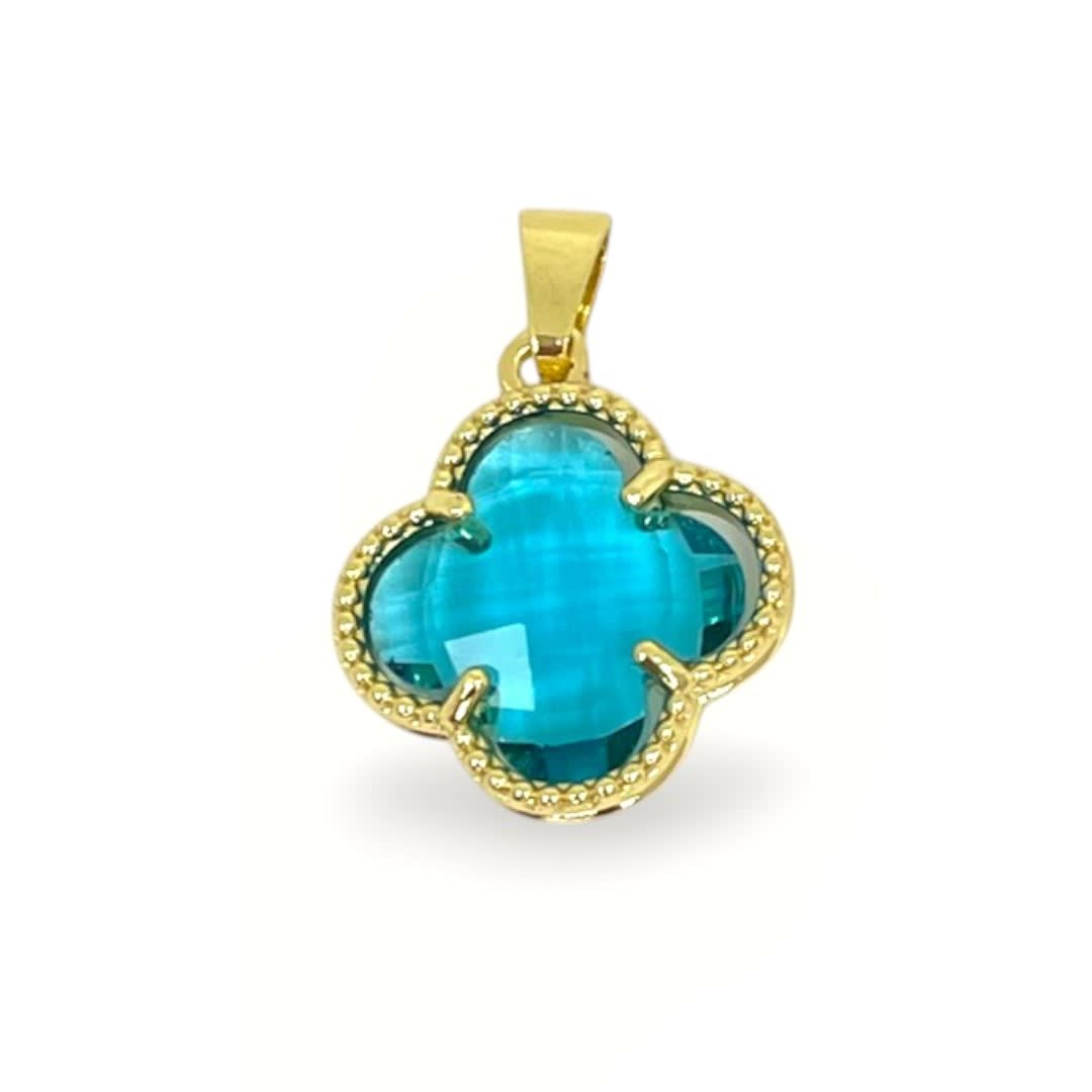 Dije colgante trébol 4 hojas 17 mm zircón baño de oro / unidad3