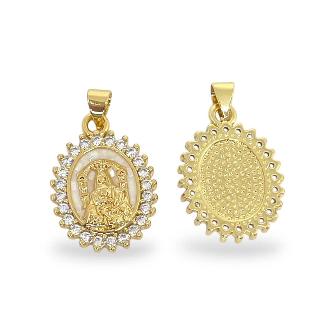 Dije colgante Virgen nácar 20x15 mm zircón baño oro / unidad3