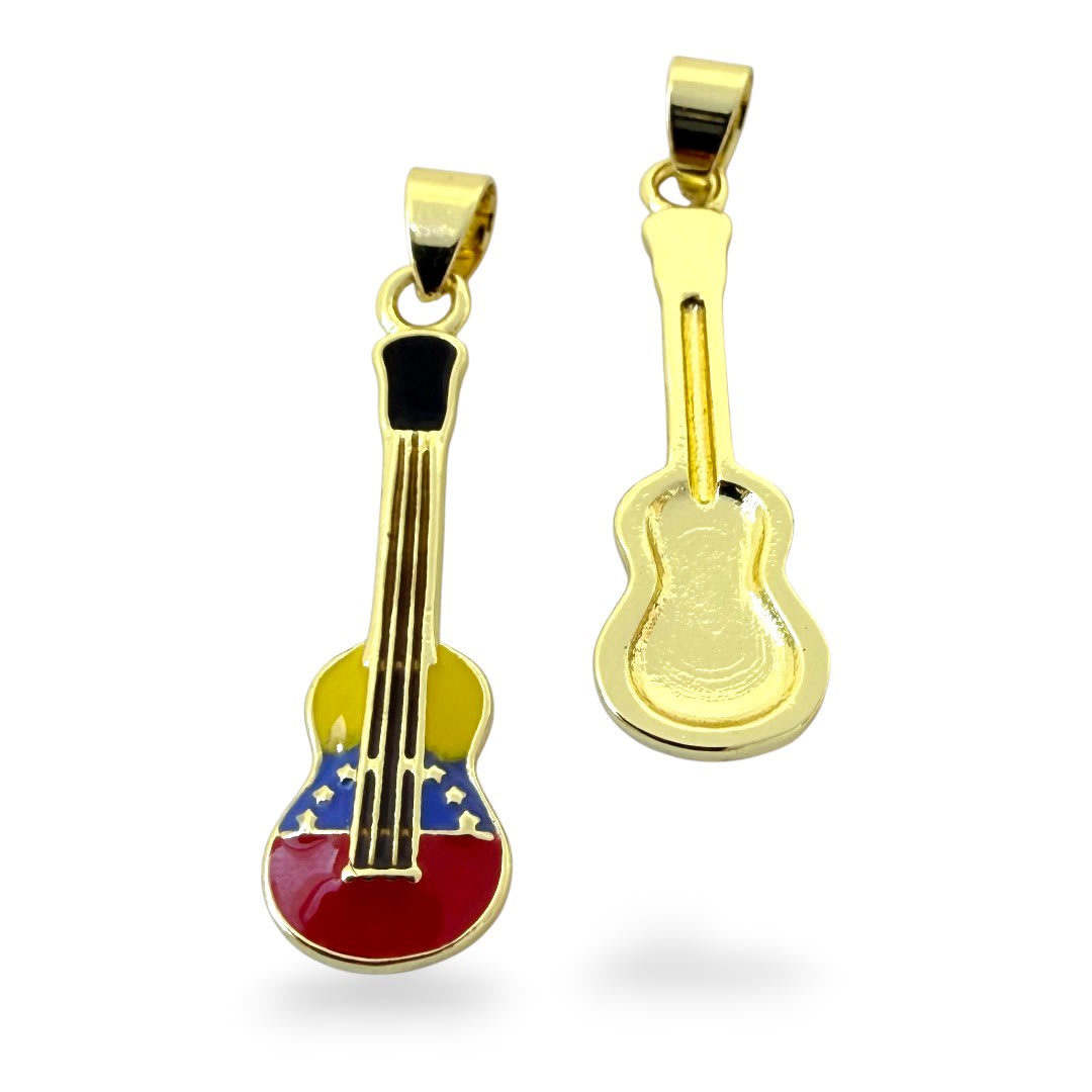 Dije colgante esmaltado cuatro tricolor venezolano 30x10 mm baño oro / unidad2