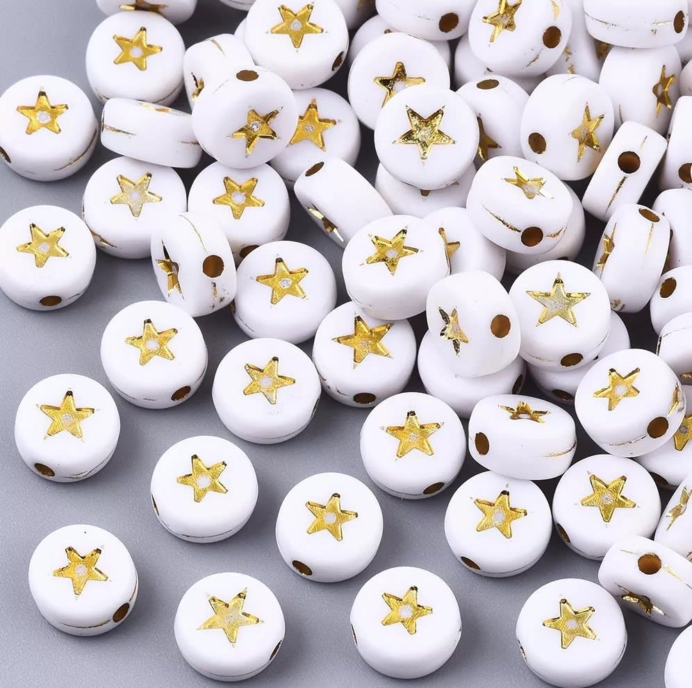 Cuenta redonda plástica pasadora estrella corazón luna / 10 grs6