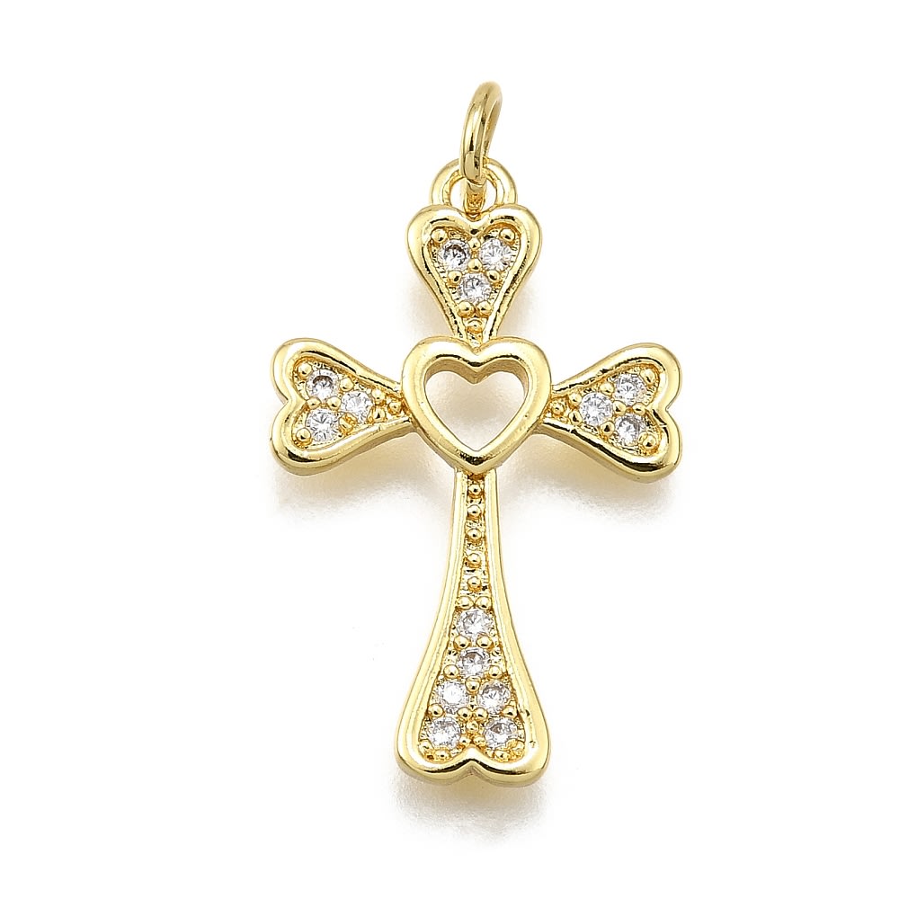 Dije colgante cruz corazón 24 mm baño oro / unidad2