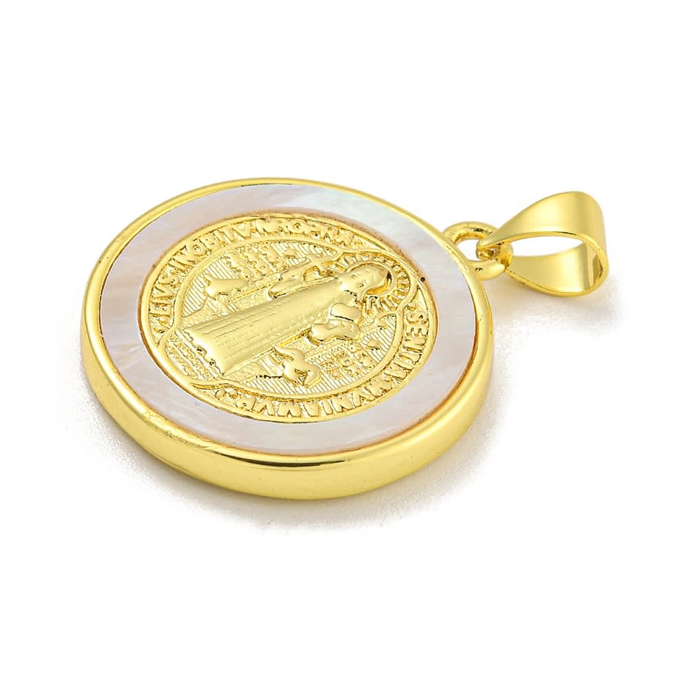 Dije colgante medalla 20 mm San Benito nácar / unidad2