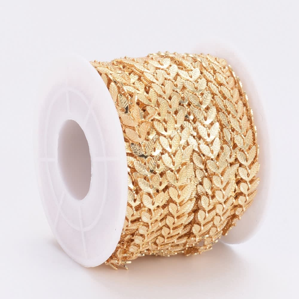 Cadena tejido mazorca espiga baño de oro platino / metro6
