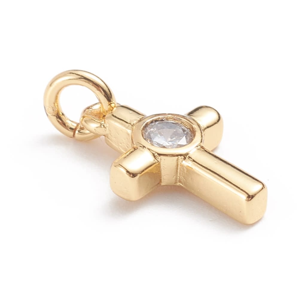 Dije colgante cruz punto de luz zircón baño de oro / unidad4