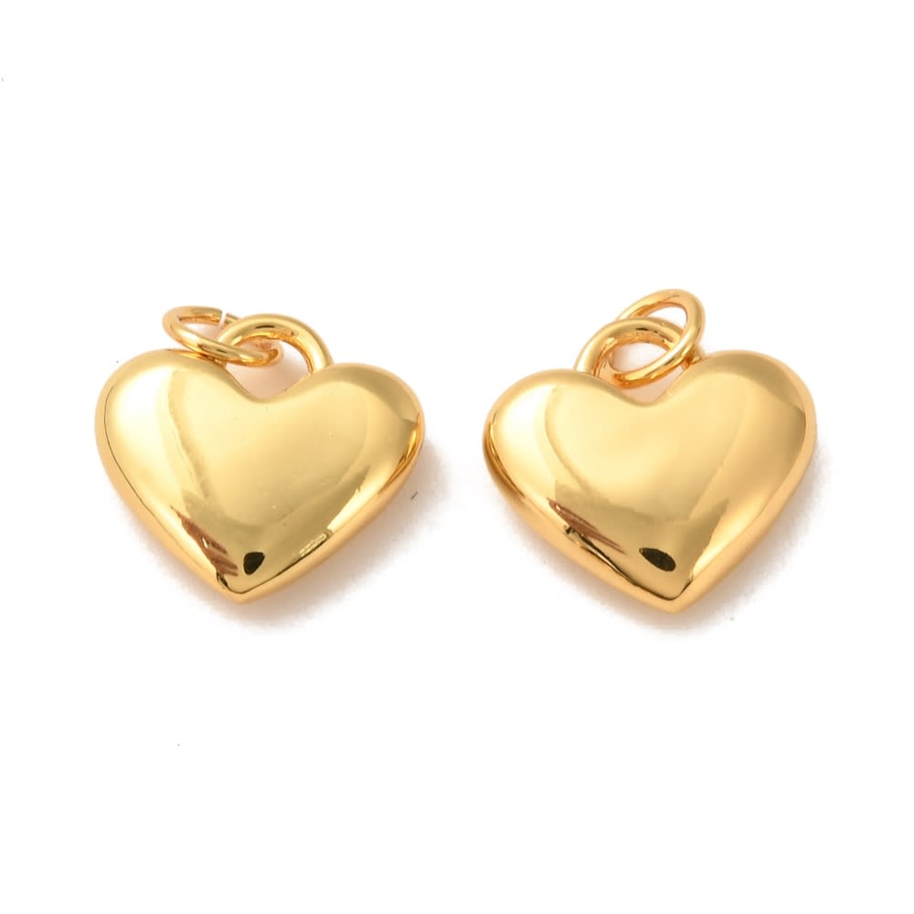 Dije colgante corazón liso 13 mm baño oro / unidad3