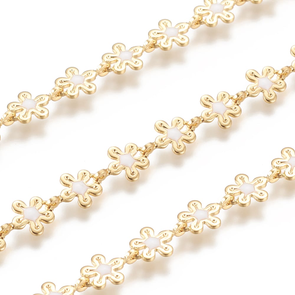 Cadena figura mini flor esmaltada baño de oro / metro1