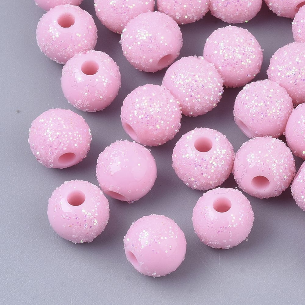 Cuentas plásticas con brillantina corazón estrella esfera / 24 uds2