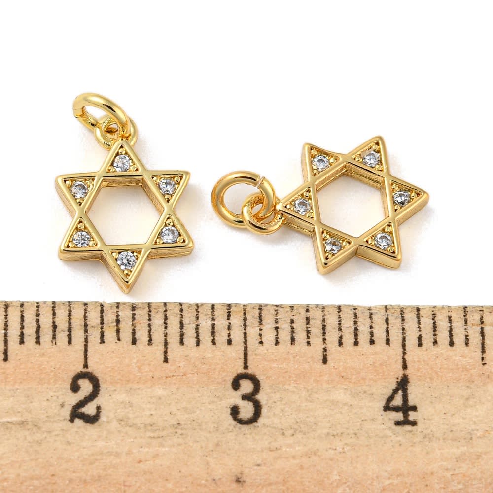 Dije colgante estrella david 12.5 mm zircón baño de oro / unidad3