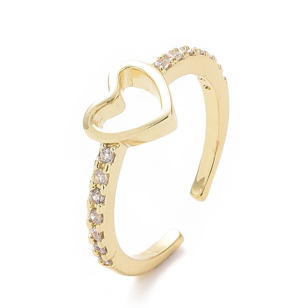 Anillo ajustable corazón con zircón baño oro platino / unidad6