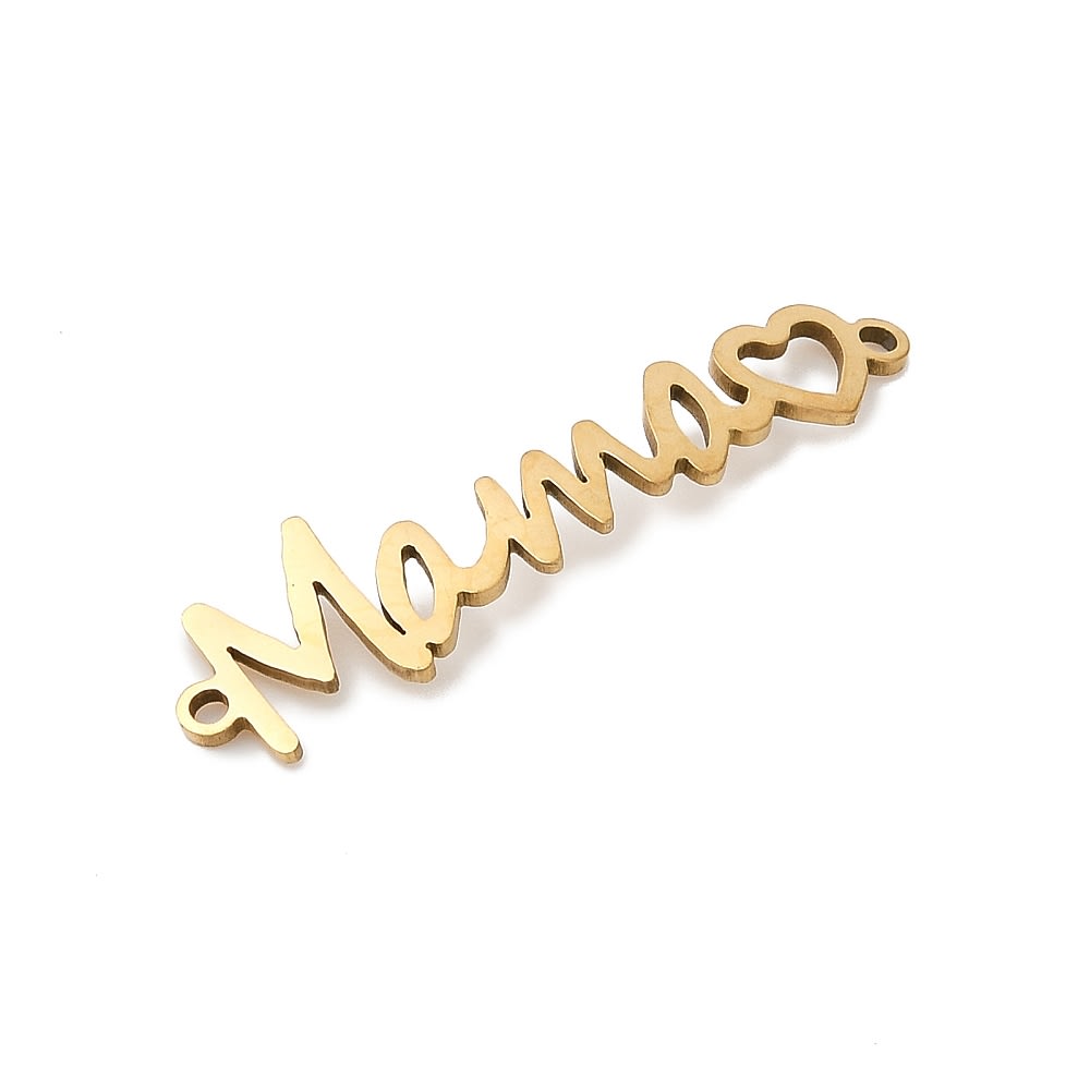Dije conector palabra mamá corazón 33.5 mm acero / unidad2