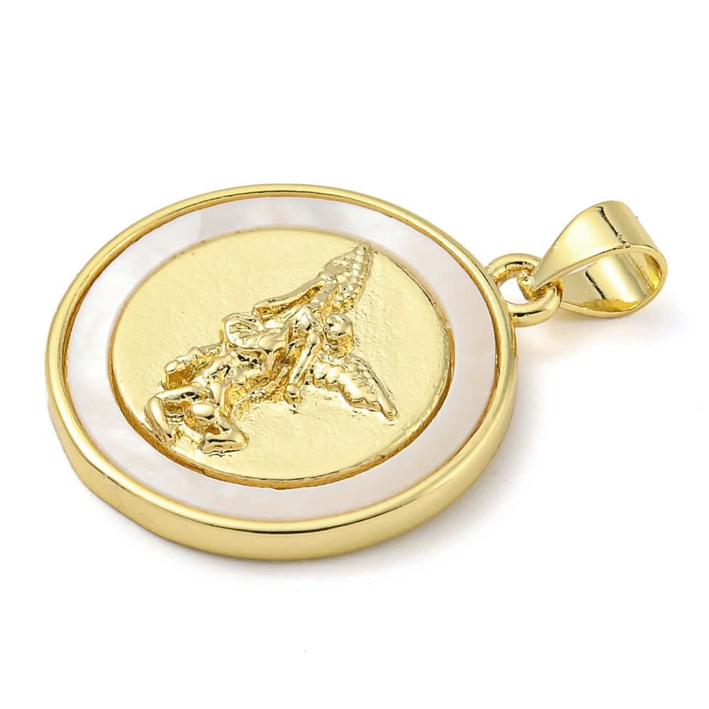 Dije colgante medalla 20 mm San Miguel Arcángel nácar / unidad2
