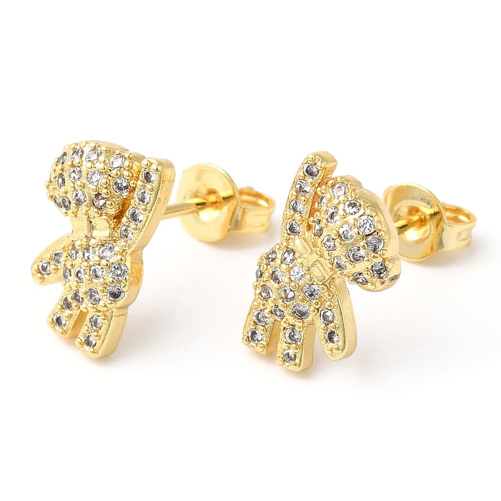Aros topo topito osito zircones 12 mm dorado plateado / par1