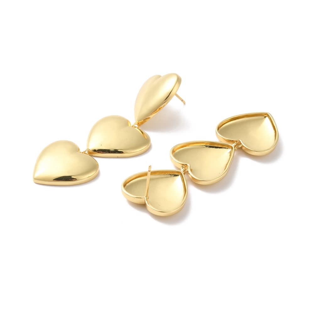 Aros topo topito maxi corazón triple heart baño de oro / par2