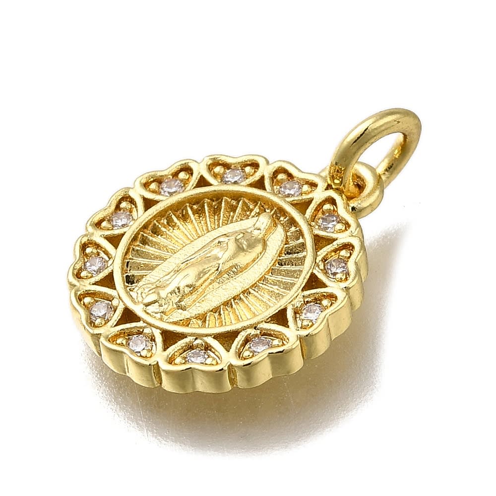 Dije colgante virgen guadalupe corazón zircón 15 mm baño oro / unidad2