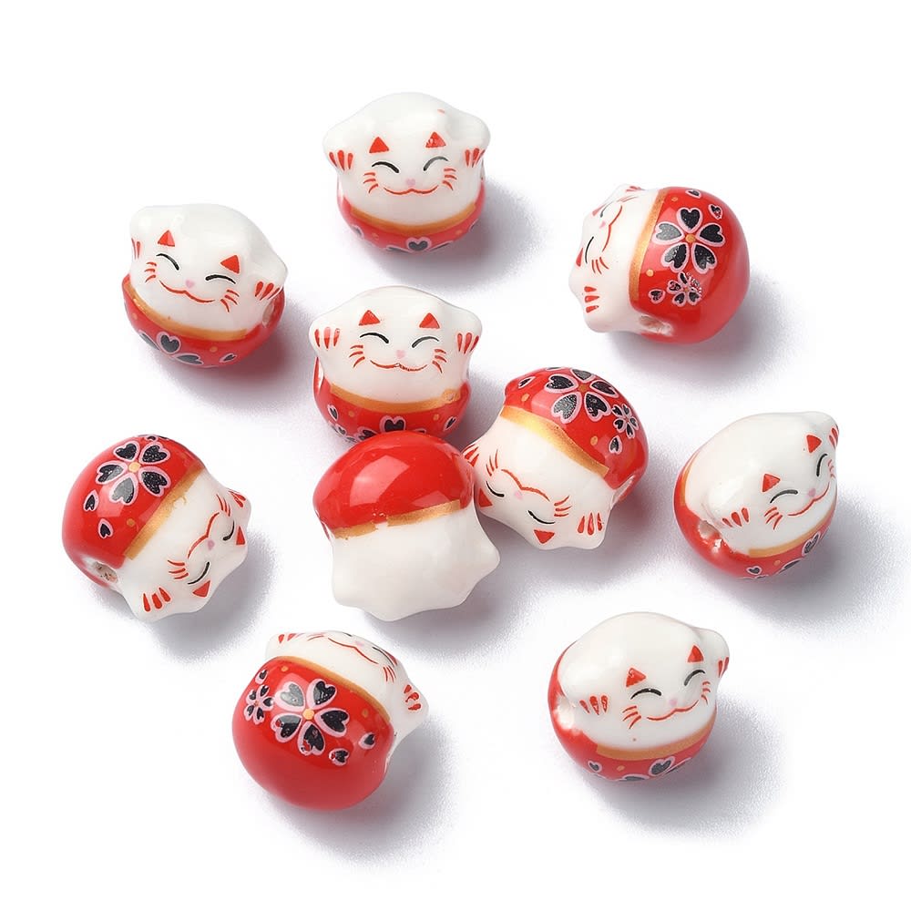 Pasador gato chino de la suerte 14 mm porcelana / unidad1