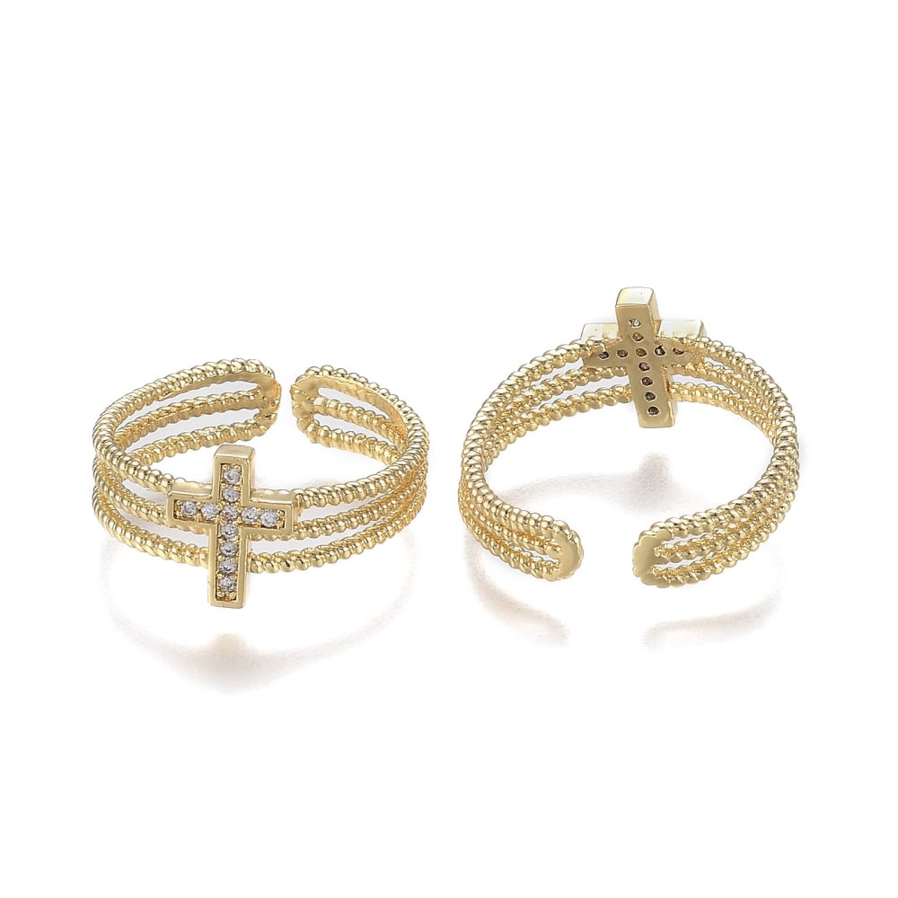 Anillo ajustable cruz baño de oro / unidad2