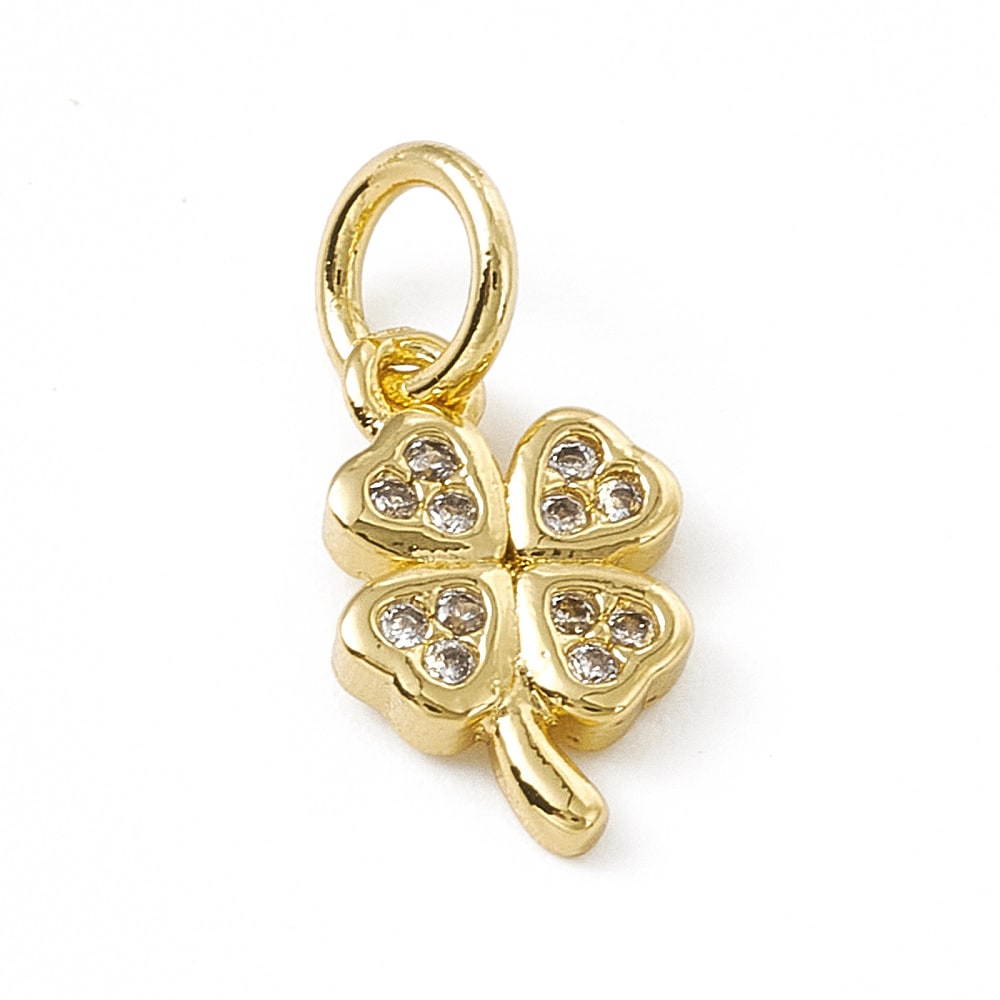 Dije colgante trébol cuatro hojas 11 mm zircón baño de oro / unidad1