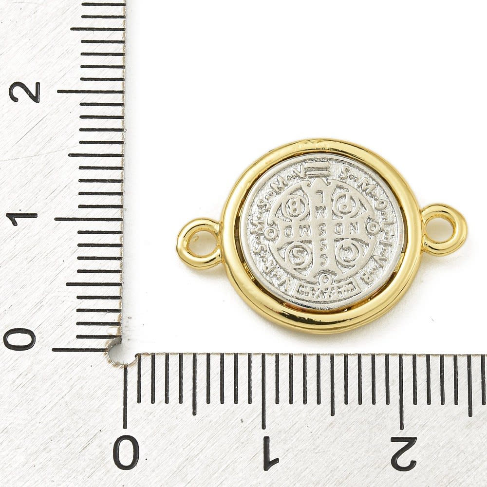 Dije conector san benito 21.5 mm bicolor baño oro platino / unidad3