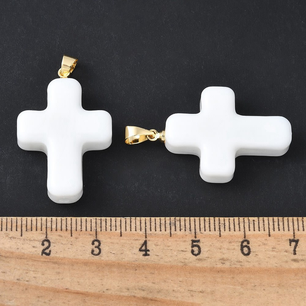 Maxi dije colgante cruz blanca 29.5 mm murano baño oro / unidad3