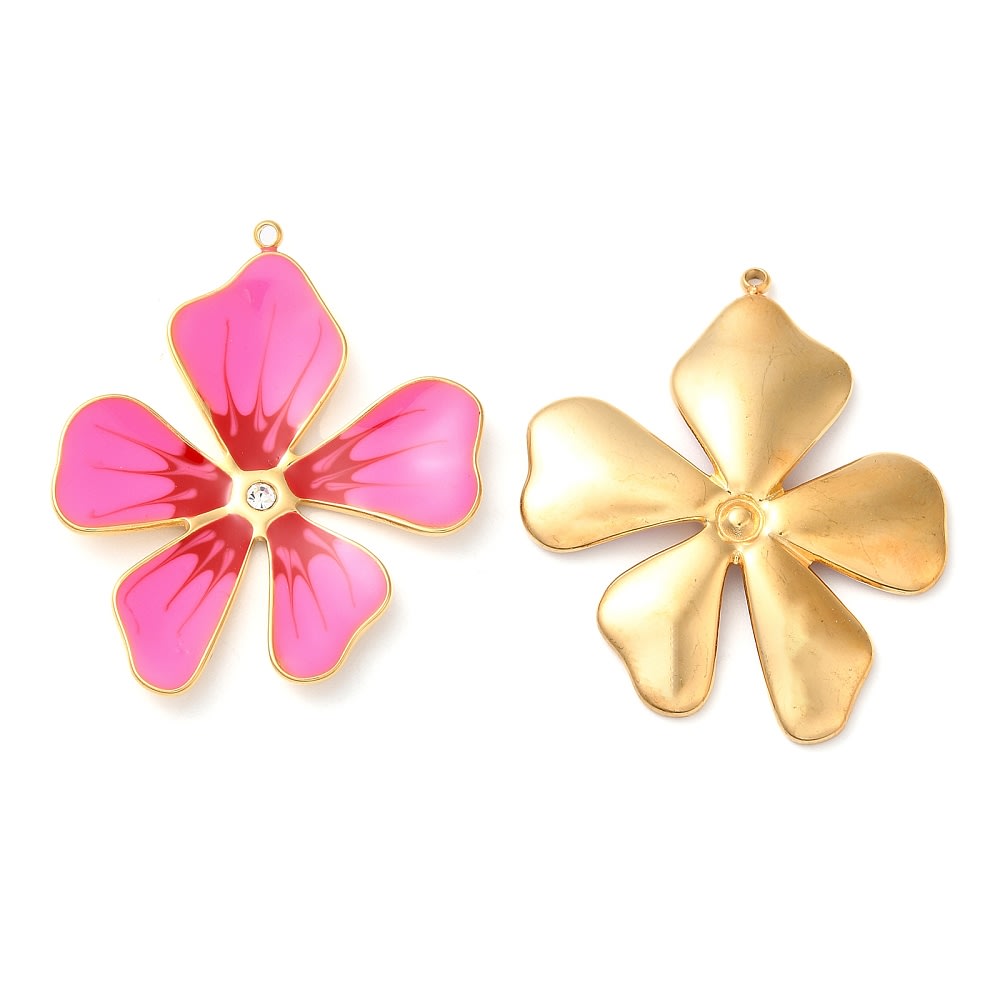 Dije colgante flor esmaltada acero dorado / unidad2
