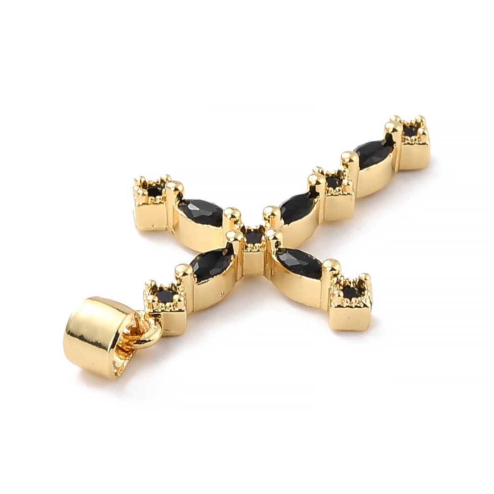 Dije colgante maxi cruz 30 mm zircón negro baño oro / unidad2