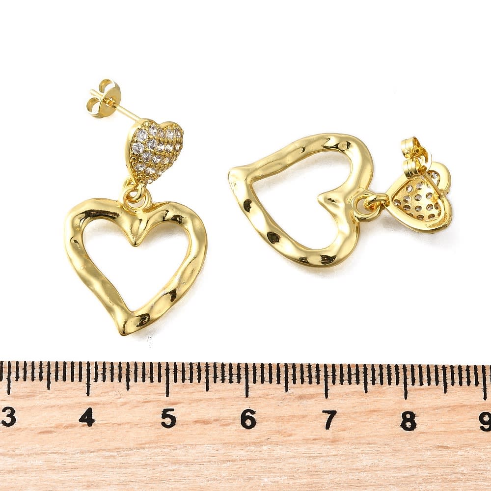 Aros topo topito doble Corazón 30 mm zircón baño oro / par2