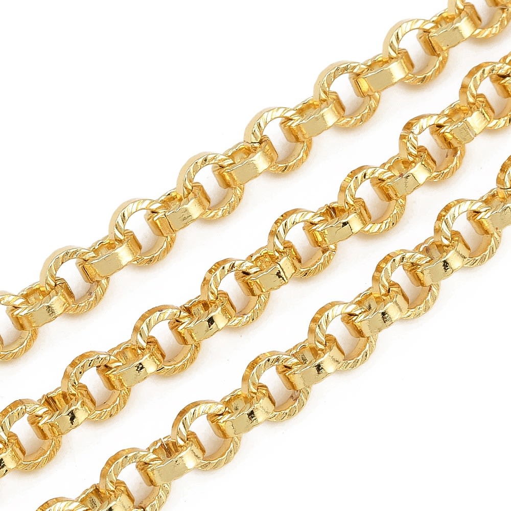 Cadena rolo texturizado baño de oro / metro1