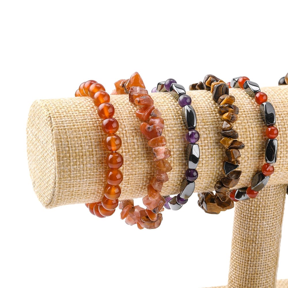 Exhibidor mostrario pulseras manilla reloj arpillera yute / unidad4