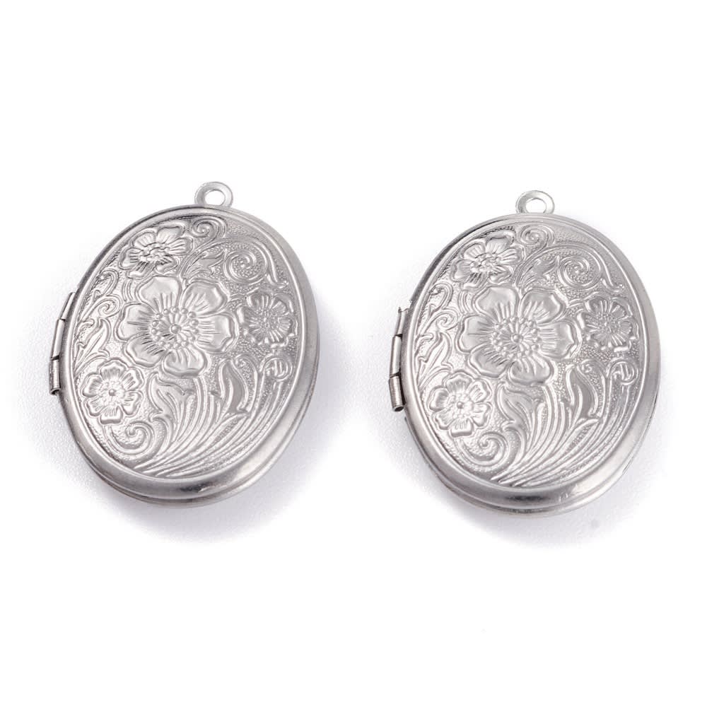 Relicario foto portafoto locket ovalado flores plateado / unidad1