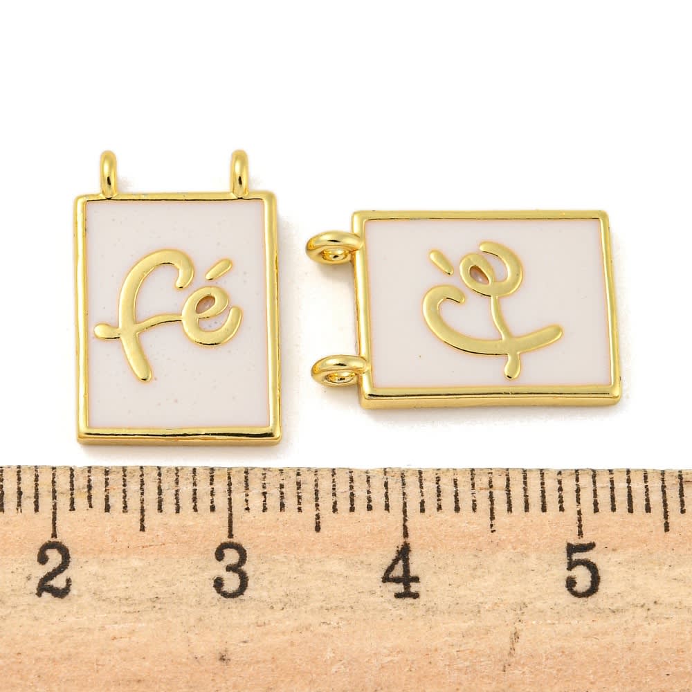 Dije conector esmaltado escapulario religioso fe 18 mm baño oro / unidad3