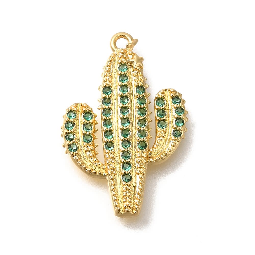 Dije colgante cactus verde 22.5 mm zircón baño de oro / unidad1