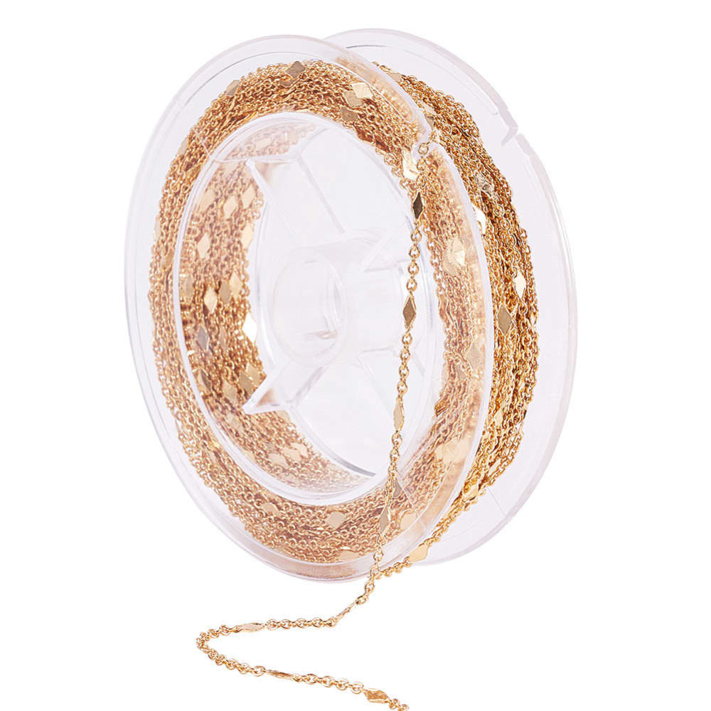 Cadena eslabón rombo 1.5 mm baño de oro / metro7