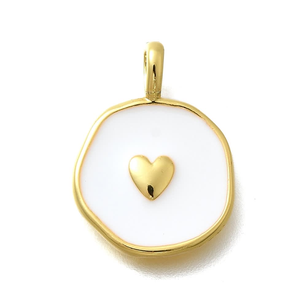 Dije colgante esmaltado corazón 18.5 mm baño oro / unidad2