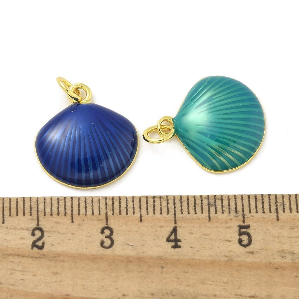 Dije colgante esmaltado concha mar 16.5 mm baño oro / unidad3