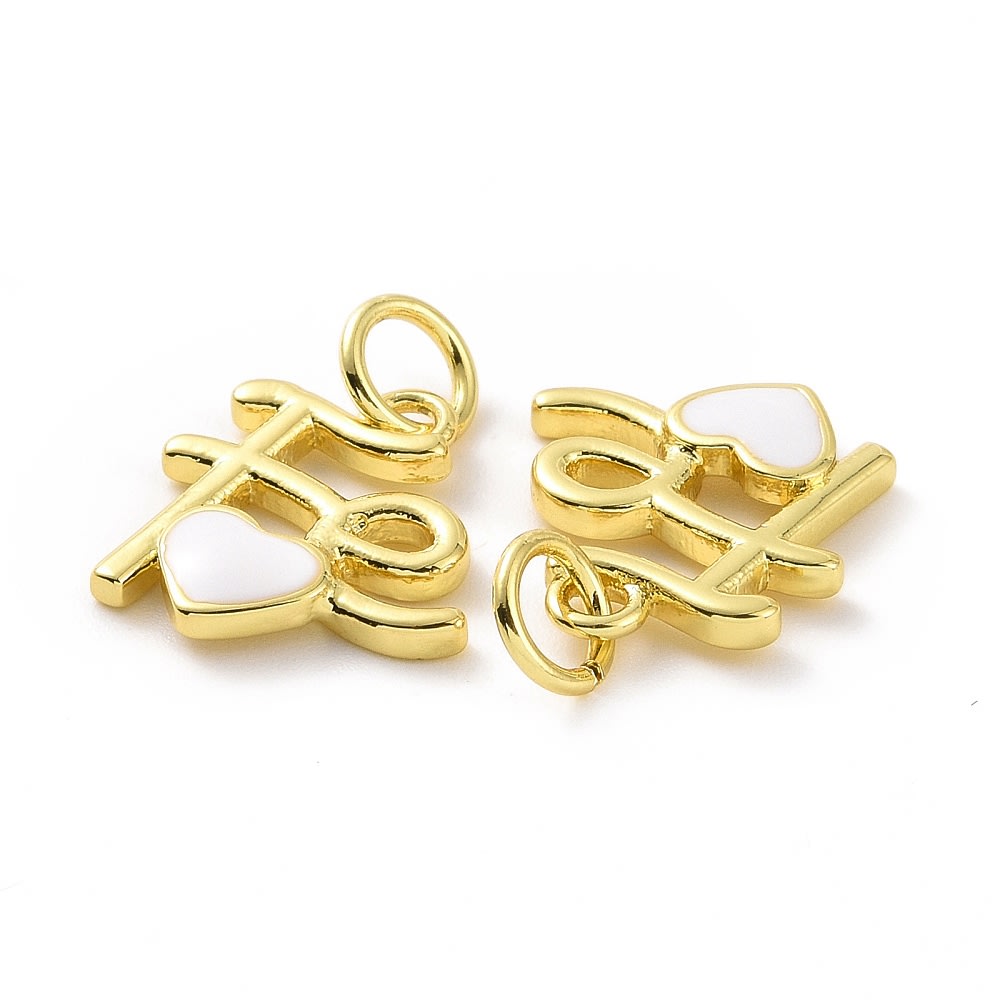 Dije colgante fe religioso corazón blanco esmaltado baño de oro / unidad3