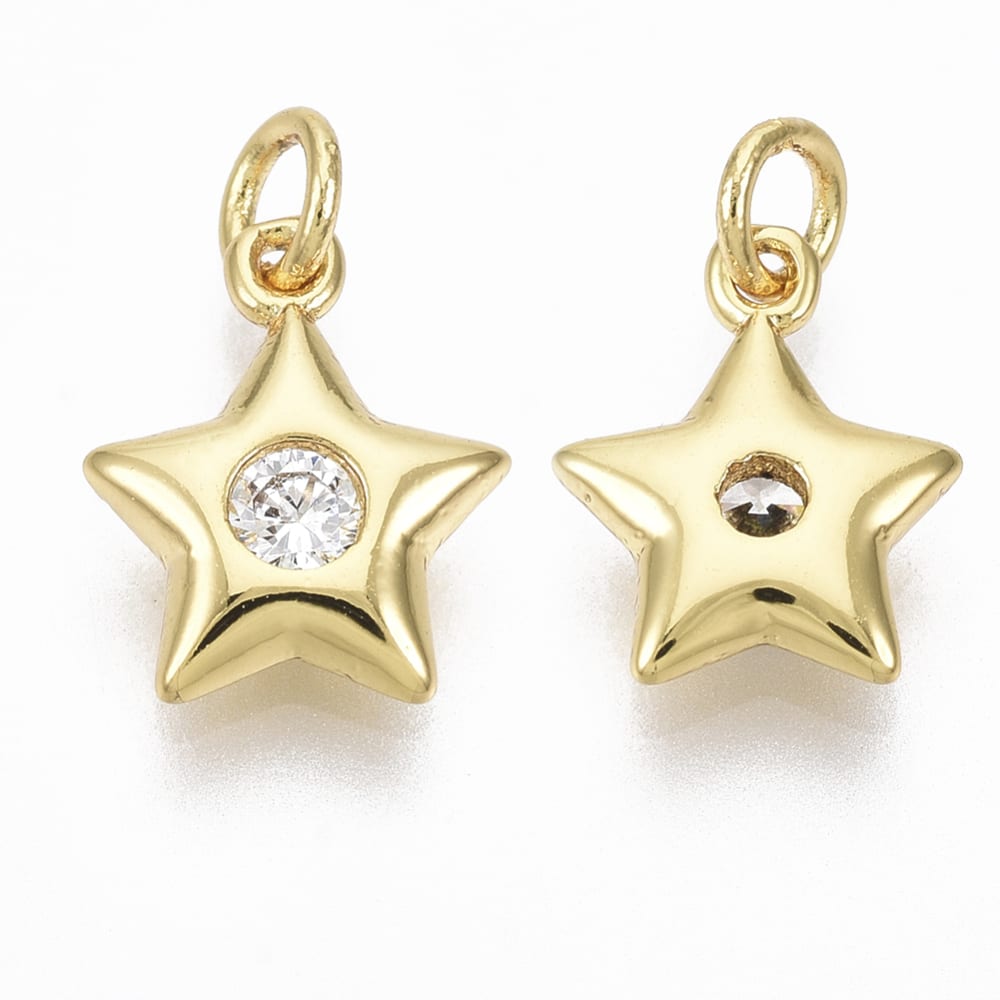 Dije colgante estrella zircón 11 mm baño oro / unidad1