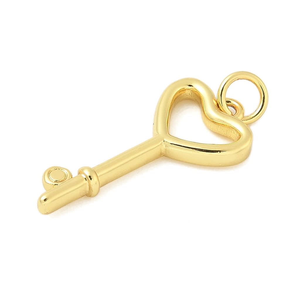 Dije colgante amuleto llave corazón 23 mm baño oro / unidad2