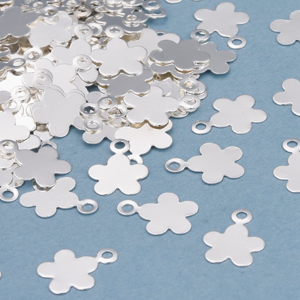 Dije colgante flor 5 petalos 9.5 mm dorada plateada / unidad2